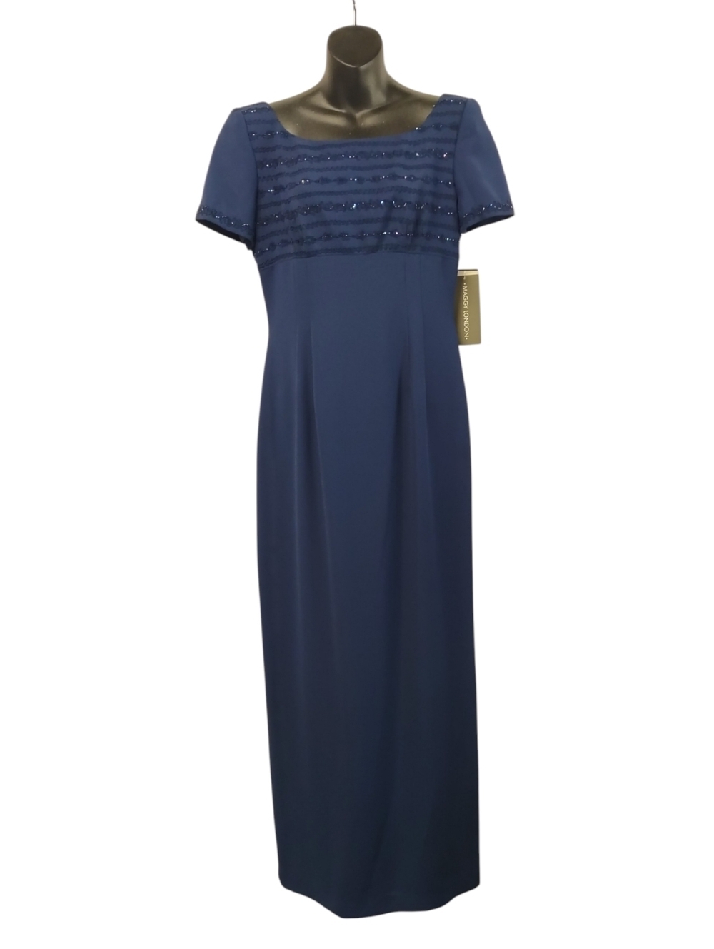 Maggy London Navy Blue Beaded Embroidered Maxi Dress Formal Gown Size 6 NWT
